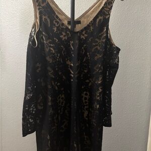 Kelly Renee Black Lace Overlay Mini Dress with Nude Lining